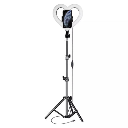 10 Inch Heart-shaped LED Ring Light with Adjustable Tripod & Phone Bracket