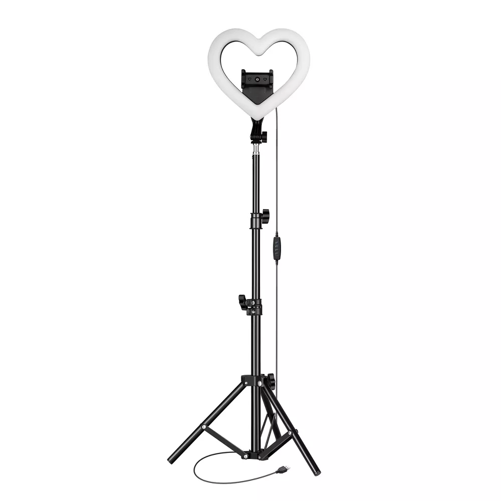 10 Inch Heart-shaped LED Ring Light with Adjustable Tripod & Phone Bracket